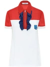 Prada Polo Shirt With Ruffles And Logo Patch In White,red,blue