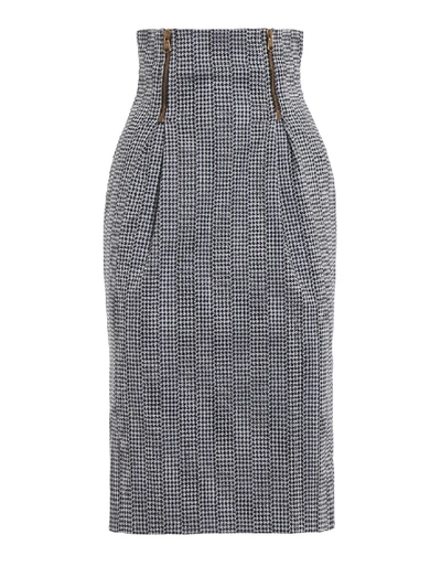 Versace Houndstooth High Waist Pencil Skirt In Grey