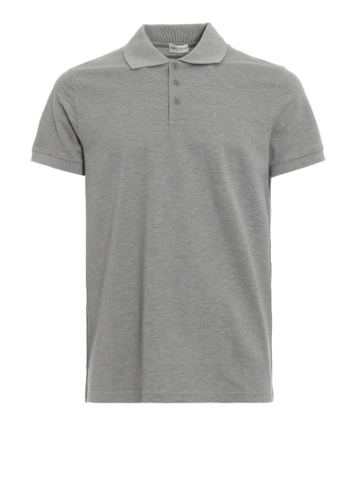 Saint Laurent Total Grey Cotton Piquet Polo Shirt In Grey