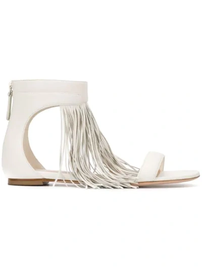 Alexander Mcqueen Fringed Flat Sandals In Ivory