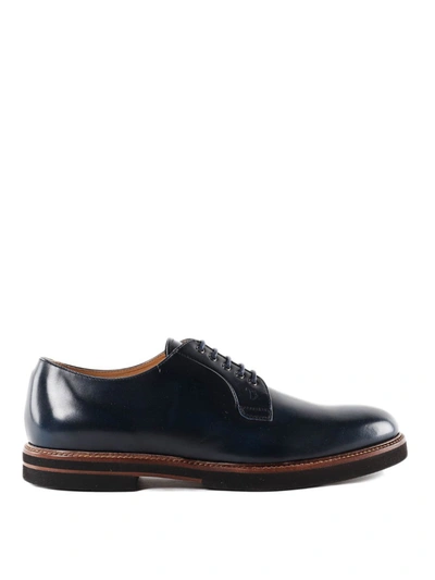 Tod's Dark Blue Brushed Leather Derby Shoes In Black