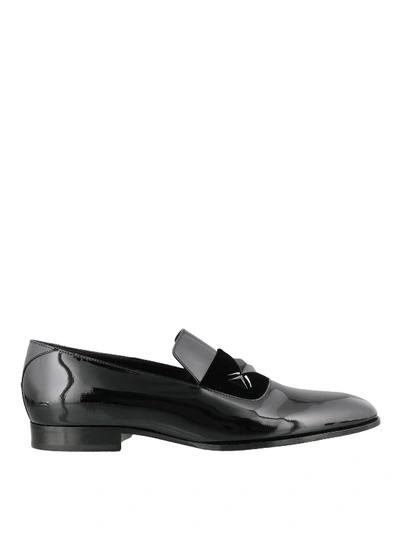 Jimmy Choo Sawn Patent Leather And Crystal Loafers In Black