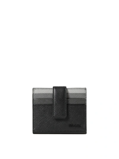 Prada Black And Shaded Grey Leather Card Holder