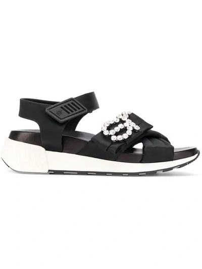 Sergio Rossi Sr Icona Black Satin Running Sandals