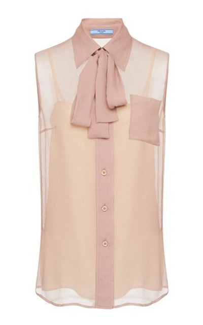 Prada Sleeveless Chiffon Tie-neck Blouse In Pink