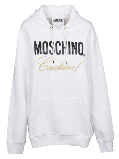 Moschino Logo Print And Embroidery Over Hoodie In White