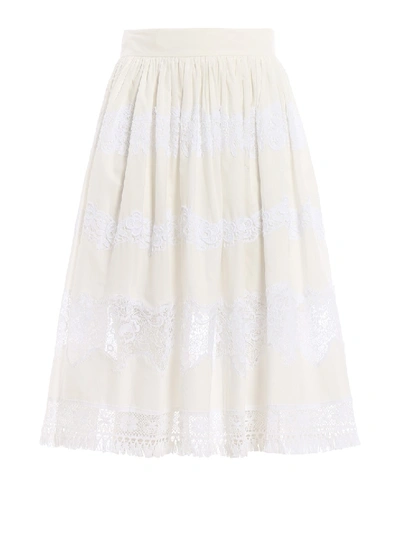 Dolce & Gabbana White Handmade Embroidery Cotton Skirt