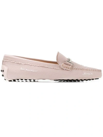 Tod's Distressed Gommino Loafers In Pink