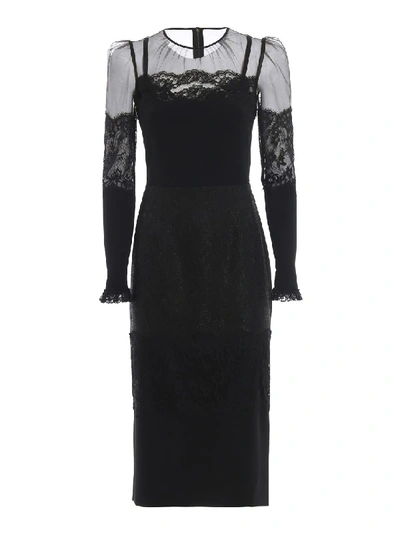 Dolce & Gabbana Tulle Lace And Brocade Embellished Dress In Black