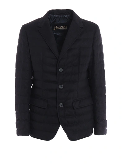 Herno Silk And Cashmere Blazer Style Puffer Jacket In Dark Blue
