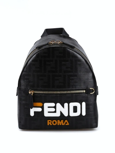 Fendi Ff Patterned Small Black Canvas Backpack