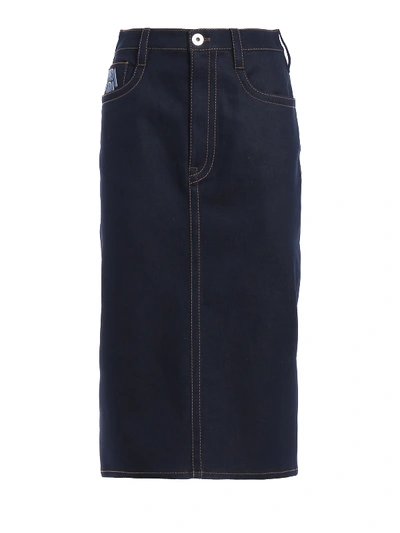 Prada Stretch Denim Pencil Skirt In Dark Wash