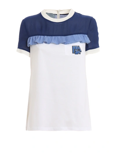 Prada Two-tone Chiffon And Cotton Jersey T-shirt In Dark Blue