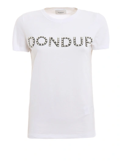 Dondup Pearl Embellished Logo T-shirt In White