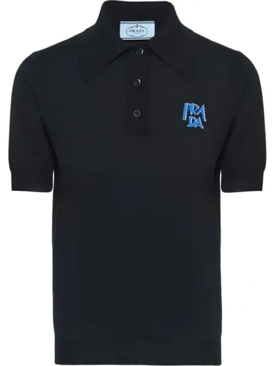 Prada Logo Print Polo Shirt In Black