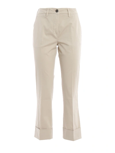 Fay Stretch Cotton Casual Trousers With Turn-ups In Light Beige