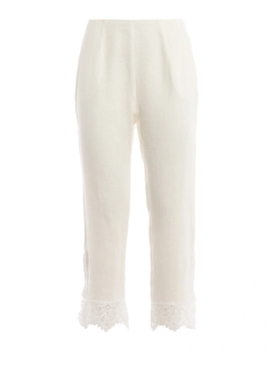 Ermanno Scervino Embroidered Linen Cropped Trousers In White