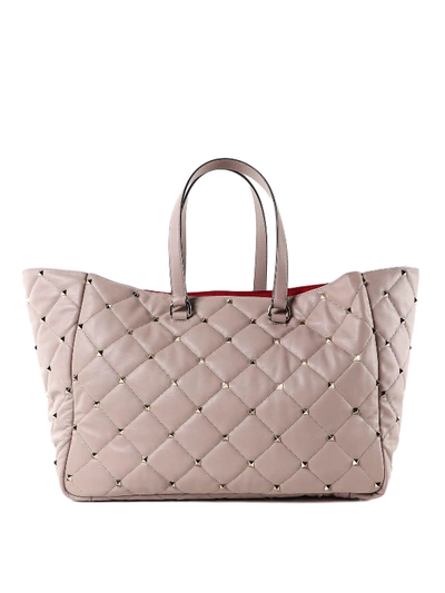 Valentino Garavani Boomstud Quilted Leather Tote Bag In Nude And Neutrals