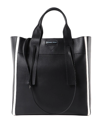 Prada Ouverture Two-tone Leather Tote In Black