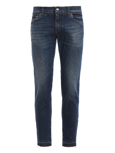 Dolce & Gabbana Skinny Fit Cotton Stretch Jeans With Patch In Coloured Wash