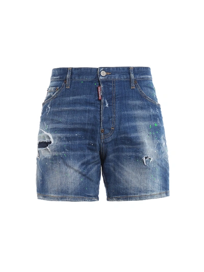 Dsquared2 Painting Effect Denim Shorts In Coloured Wash