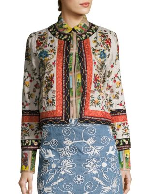 Alice And Olivia Esme Embroidered Cropped Jacket, Multicolor In Natural ...