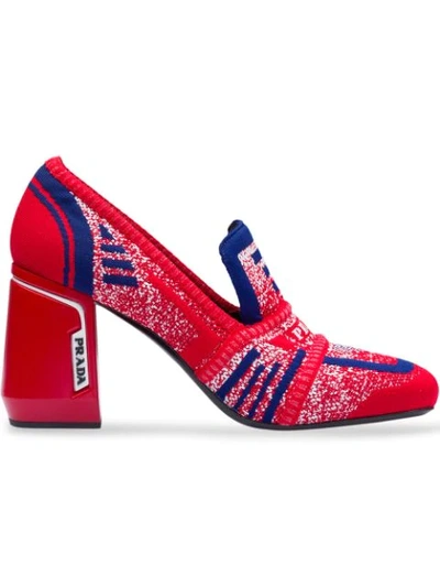 Prada Block-heel Logo-jacquard Loafers In Red