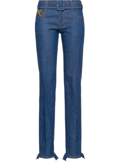 Prada Five-pocket Denim Jeans With Belt In Blue