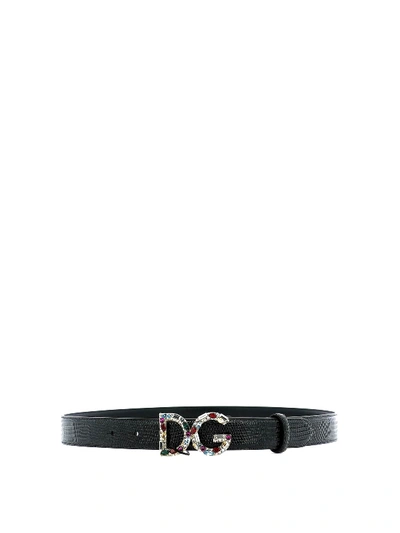 Dolce & Gabbana Logo Buckle Textured Leather Belt In Black