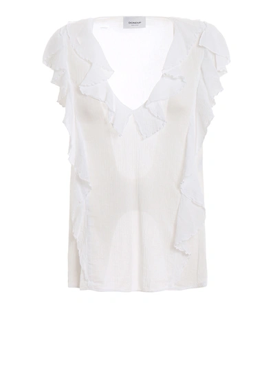 Dondup White Silk Blend Ruched Tank Top