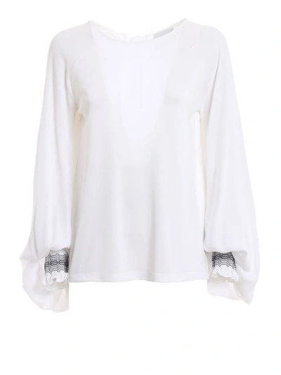 Dondup Embroidered Puffed Sleeve Blouse In White