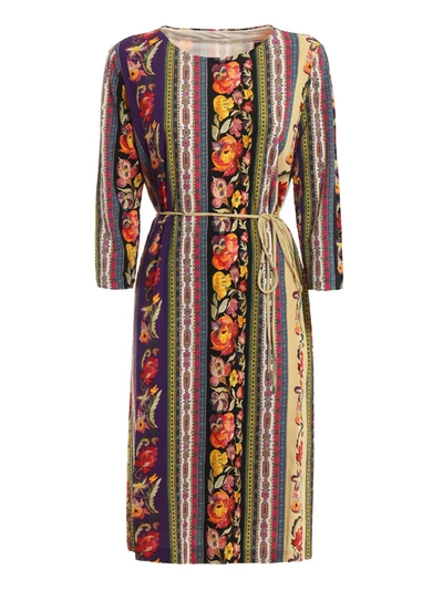 Etro Patterned Jersey Belted Shift Dress In Brown
