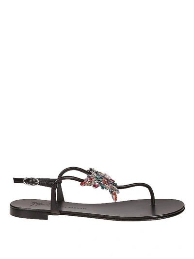 Giuseppe Zanotti Crystal Butterfly Flat Thong Sandals In Black