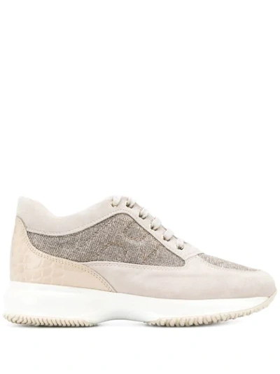 Hogan Interactive Beige Suede And Lurex Sneakers