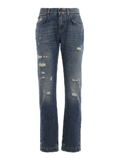 Dolce & Gabbana Distressed Effect Boyfriend Jeans In Light Wash