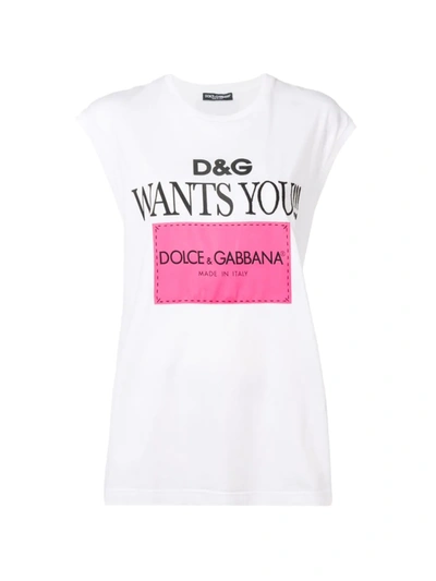 Dolce & Gabbana Logo Print Sleeveless Top In White