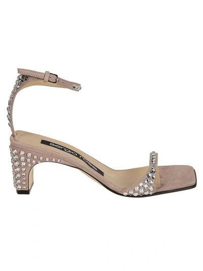 Sergio Rossi Gem-embellished Leather Sandals In Nude And Neutrals