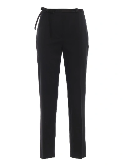 Prada Bow Detail Virgin Wool Trousers In Black