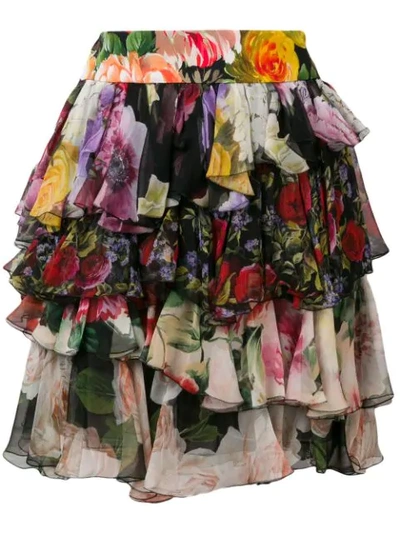 Dolce & Gabbana Short Floral Ruffled Skirt In Multicolour