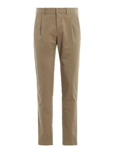 Incotex Beige Cotton Slim Trousers With Darts In Brown