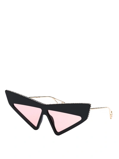 Gucci Black Mask-frame Rhinestone Sunglasses