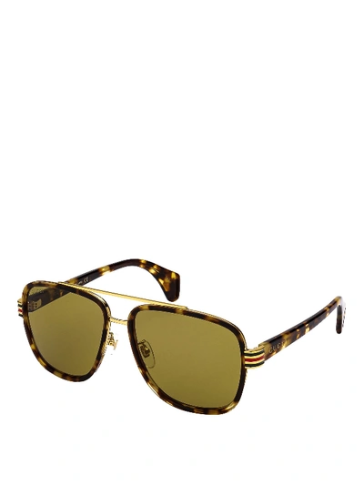 Gucci Tortoiseshell Acetate Aviator Sunglasses In Brown