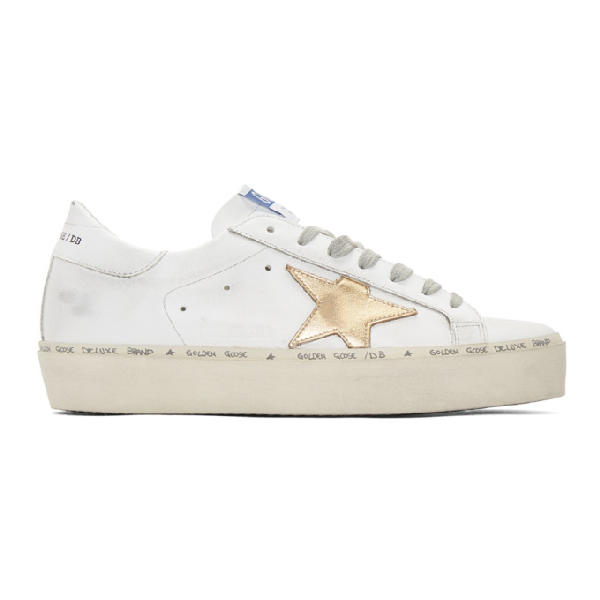 Golden Goose Hi Star White And Gold Leather Sneakers | ModeSens