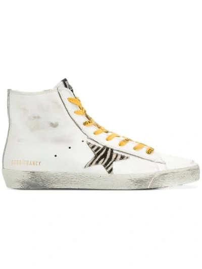 Golden Goose Francy High Top Distressed Leather Sneakers In White