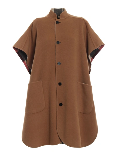 Burberry Solid To Check Reversible Cape In Beige