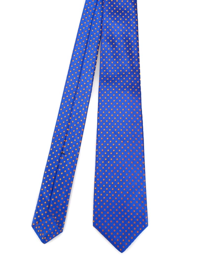 Kiton Blue And Orange Polka-dot Silk Tie