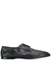 Dolce & Gabbana Black Woven Leather Derby Shoes