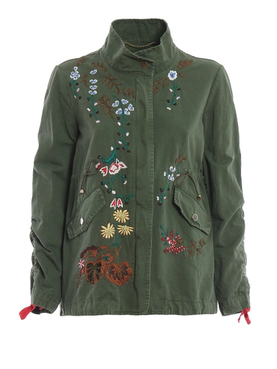 Bazar Deluxe Floral Embroidered Short Parka In Green