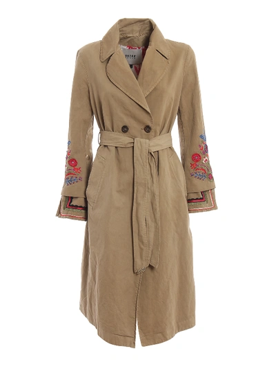 Bazar Deluxe Embroidered Cotton And Linen Trench Coat In Dark Beige