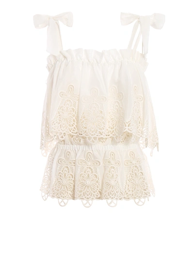 Dolce & Gabbana Lace Embroidered Muslin Flounce Tank Top In White